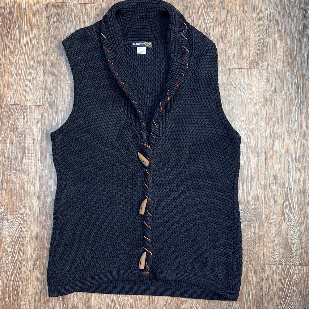 Vintage Harold’s Sweater Vest - Navy Blue with Wooden Toggles - Medium